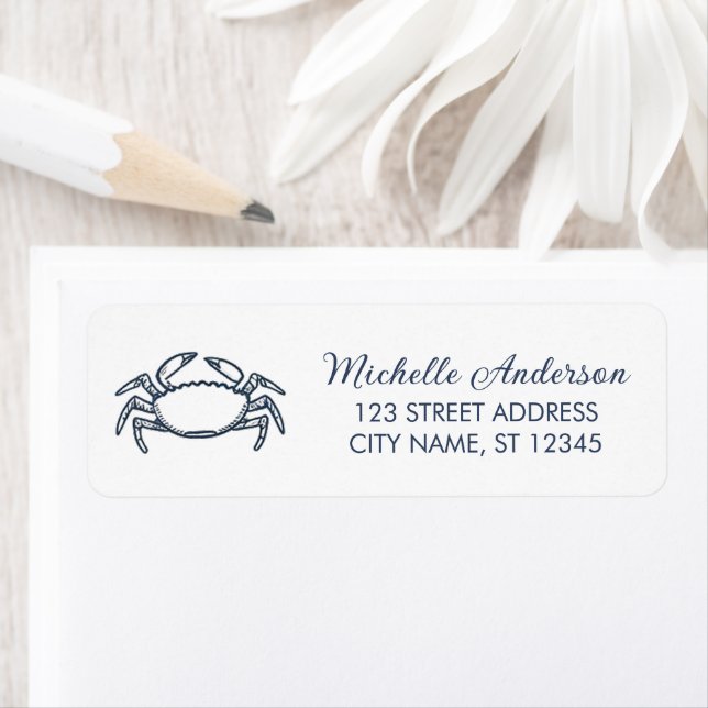 Trendy Blue Crab Nautical Return Address Label (Insitu)