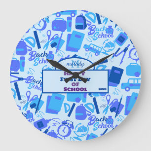 trendy blue Customisable Back to School Pattern Large Clock