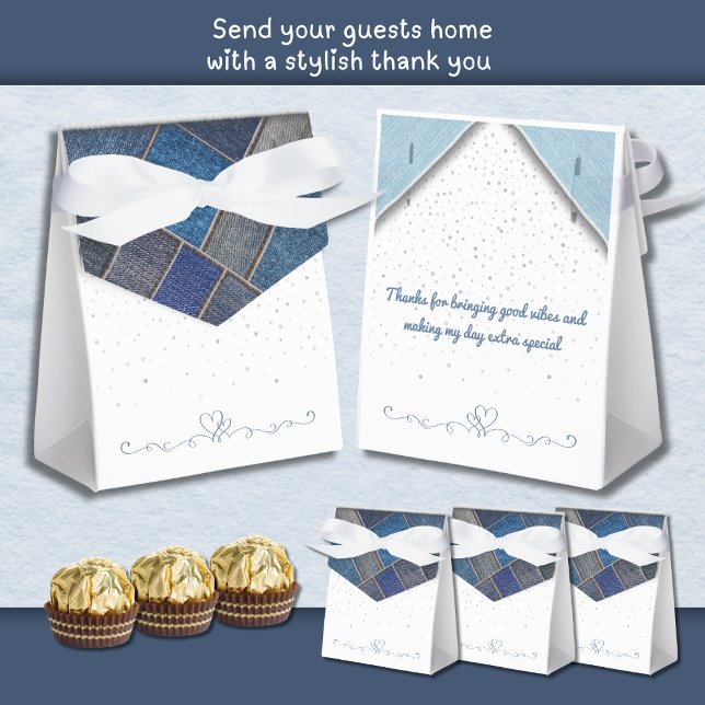 Trendy Blue Denim Birthday Party Favour Box (Trendy Blue Denim Birthday Party Favor Box)