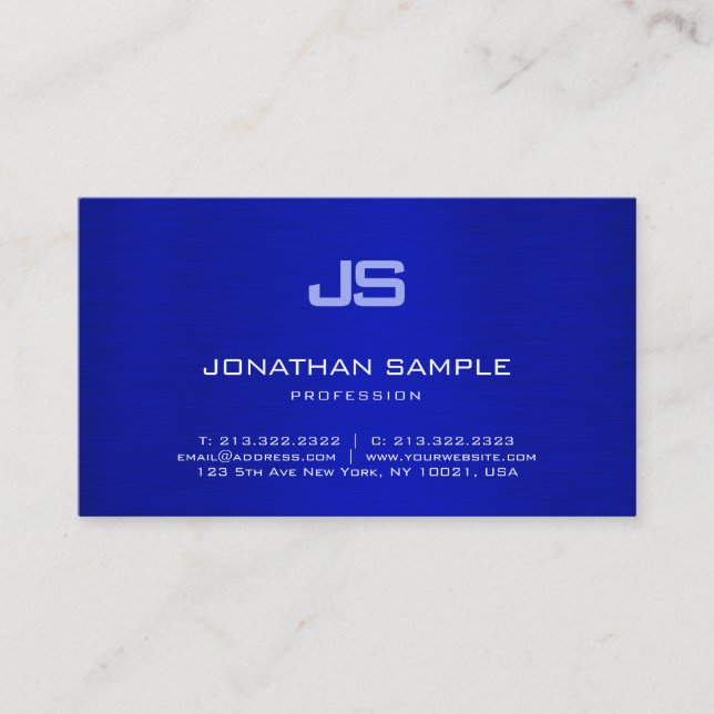 Trendy Blue Design Minimalist Monogram Elegant Business Card (Front)