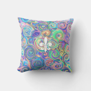 Trendy Blue Fleur-De-Lis Design Cushion