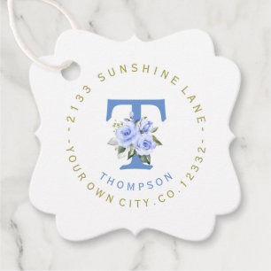 Trendy Blue Floral Circular Address Label