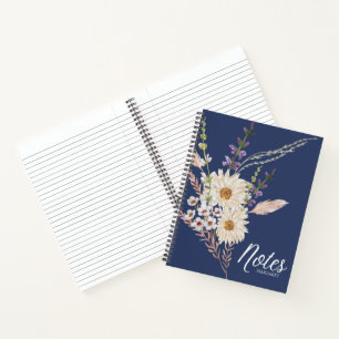 Trendy Blue Floral Classy Stylish Minimal  Notebook