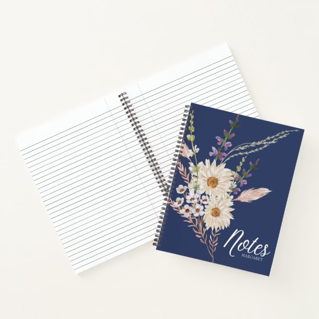 Trendy Blue Floral Classy Stylish Minimal  Notebook (Inside)