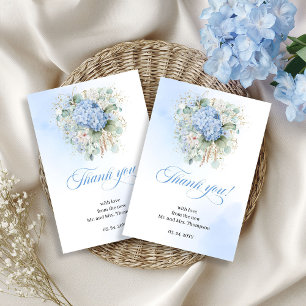 Trendy Blue Floral Eucalyptus Wedding thank you  Card