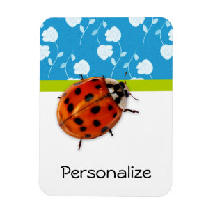 Trendy Blue Floral Ladybug With Name Magnet
