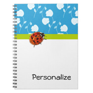 Trendy Blue Floral Ladybug With Name Notebook