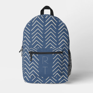 Trendy Blue Geometric Arrows Monogram Initials Printed Backpack