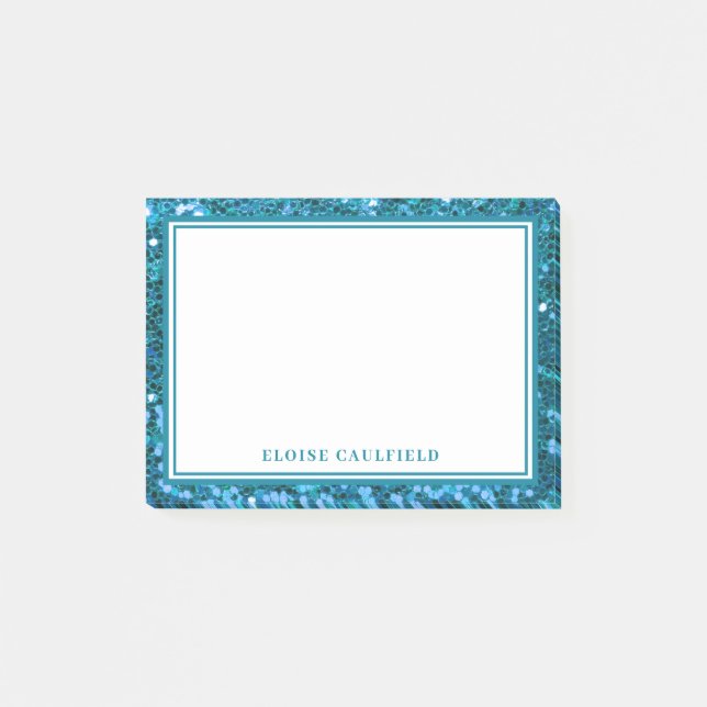 Trendy Blue Glitter Bridesmaid Name Favour Post-it Notes (Front)