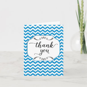 Trendy Blue Glitter Chevron Thank You Card