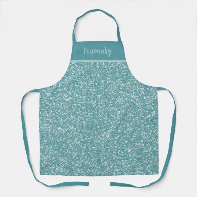 Trendy Blue Glitter Glam Personalised Cooking Apron (Front)