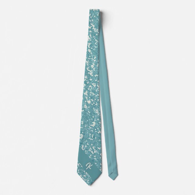 Trendy Blue Glitter Monogram Stylish Chic Tie (Front)