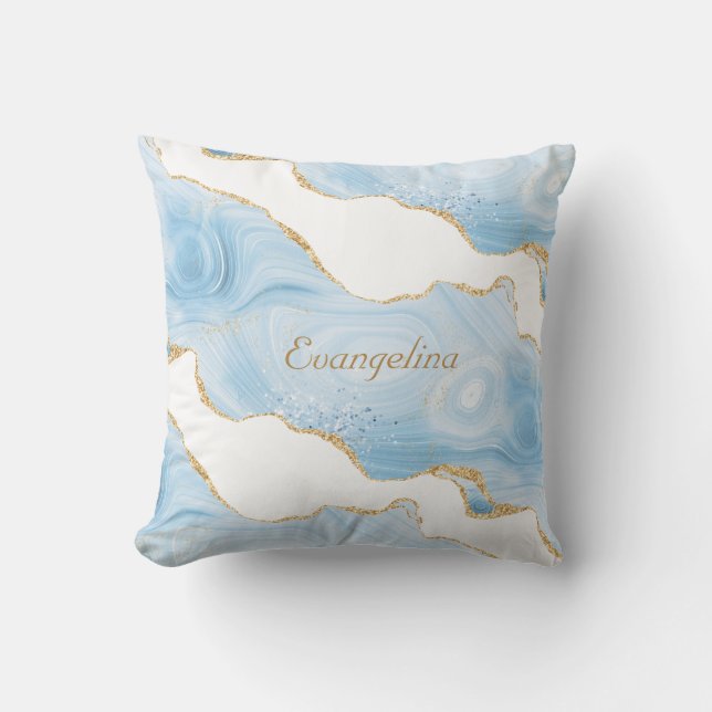Trendy Blue Gold Agate Personalised Cushion (Front)