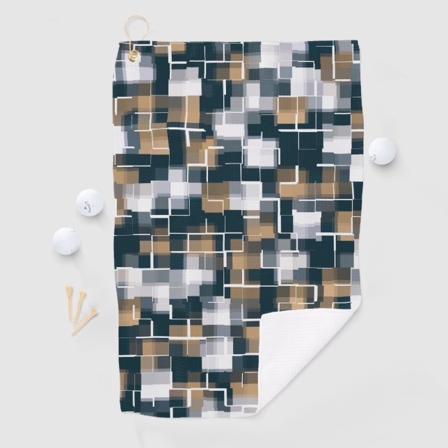 Trendy Blue Gold Brown Black White Plaid   Golf Towel (InSitu)