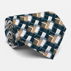 Trendy Blue Gold Brown Black White Plaid Tie
