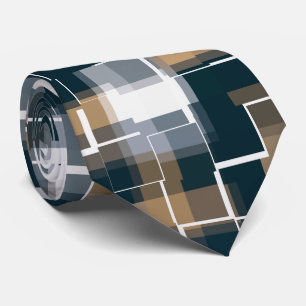Trendy Blue Gold Brown Black White Plaid Tie