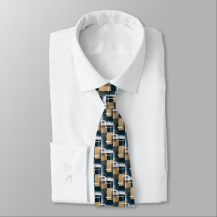 Trendy Blue Gold Brown Black White Plaid  Tie
