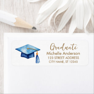 Trendy Blue Gold Graduation Return Address Label