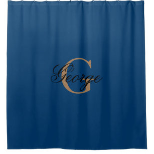 Trendy Blue Gold Stylish Monogram Modern Shower Curtain