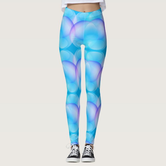 Trendy Blue Gradient Soap Bubbles Pattern Legg Leggings (Front)