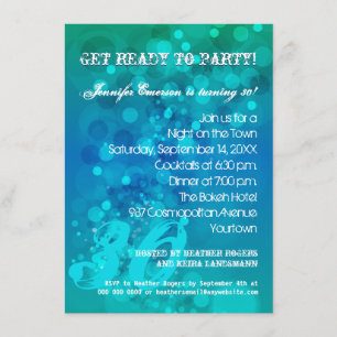 Trendy Blue Green Bokeh Party Invitation
