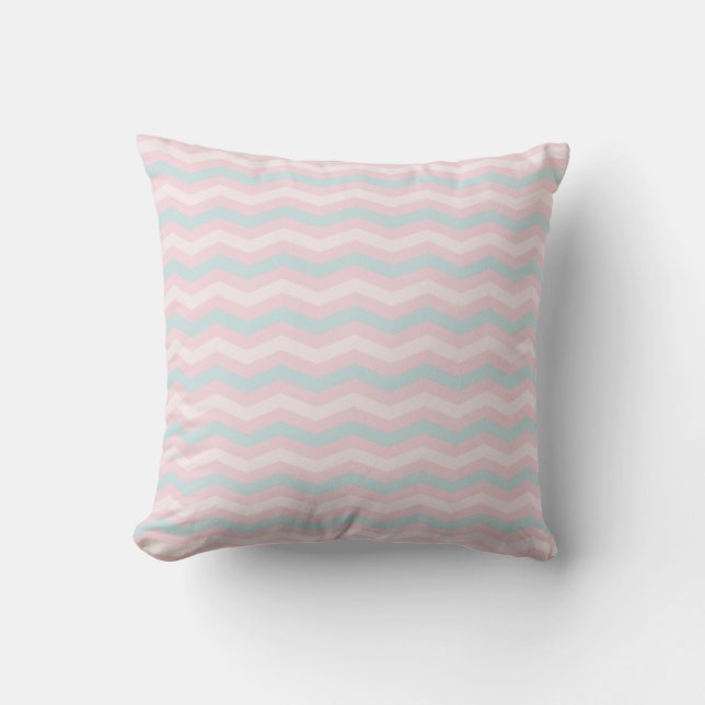 Trendy Blue Green Pink Stripes Pastel Colours Cushion (Front)