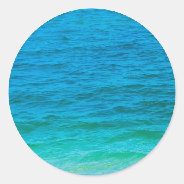 Trendy Blue Green Sea Waves Elegant Blank Template Classic Round Sticker (Front)