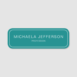 Trendy Blue-Green Teal & White Modern Professional Name Tag