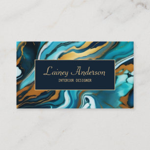 Trendy Blue green yellow Gold faux marble Business Card