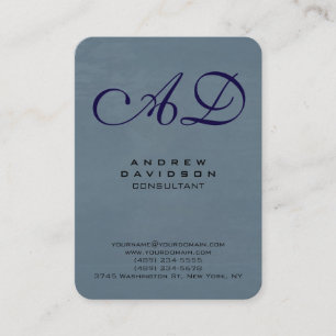 Trendy Blue Grey Handwriting Script Monogram Business Card