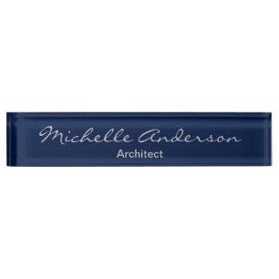 Trendy Blue Grey Script Architect Nameplate