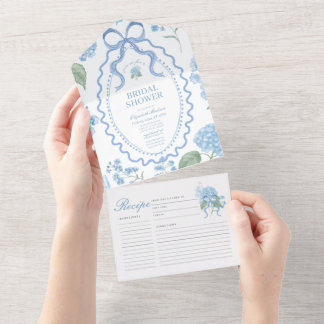 Trendy Blue Hydrangea Bridal Shower All In One Invitation