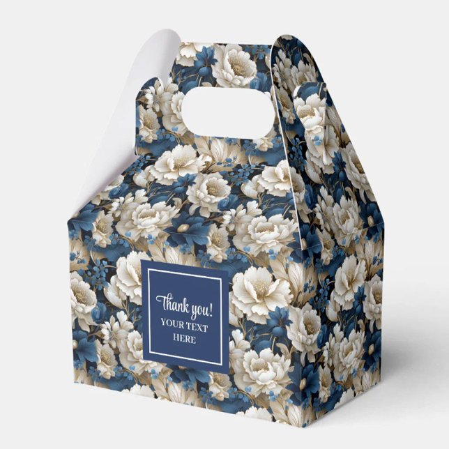 Trendy Blue Ivory Flowers Personalised Favour Box (Trendy Blue Ivory Flowers Personalized Favor Box)