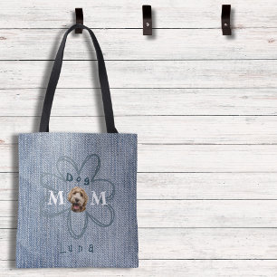Trendy Blue Jean Dog Photo Mum Tote Bag