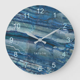 Trendy Blue Marble Look Large Clock