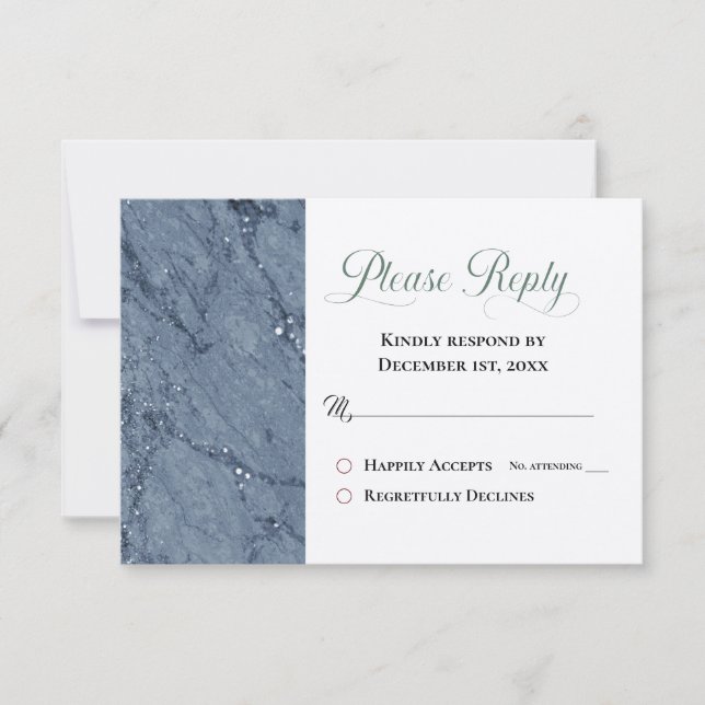 Trendy Blue Marble RSVP Please Reply Wedding (Front)
