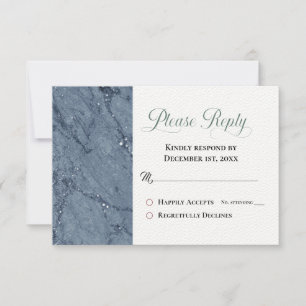 Trendy Blue Marble RSVP Please Reply Wedding