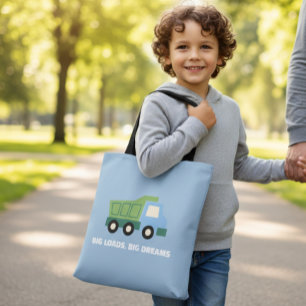 Trendy Blue Minimalist Dump Truck Big Dreams Canva Tote Bag