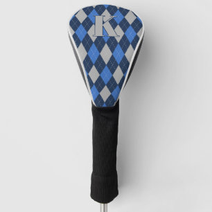 Trendy Blue on Blue Argyle Pattern Modern Monogram Golf Head Cover