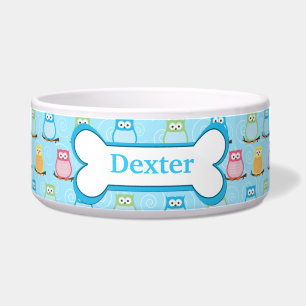 Trendy Blue Owls Customised Pet Dog Food Bowl