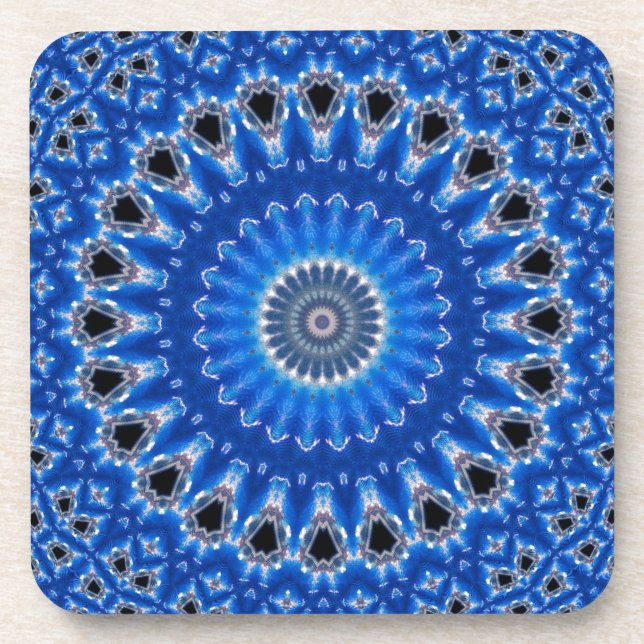 Trendy Blue Pattern Tropical Island Boho Coaster (Front)