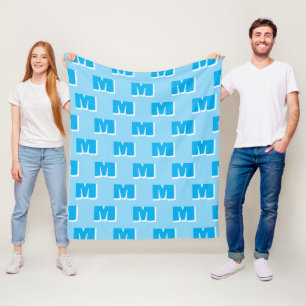 Trendy Blue Personalised Initial Fleece Blanket