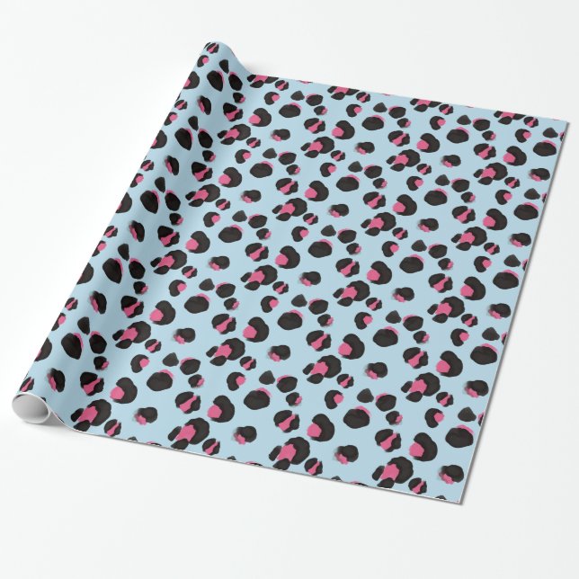 Trendy  Blue pink leopard print animal jungle  Wrapping Paper (Unrolled)