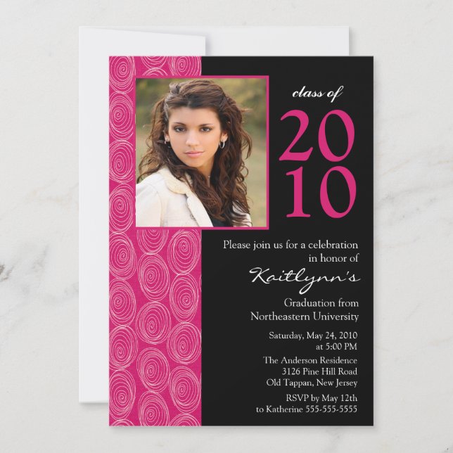 Trendy Blue & Pink Photo Graduation Invitation (Front)