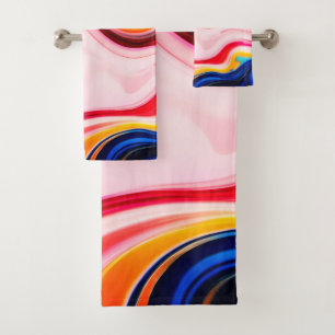 Trendy Blue Pink yellow white faux marble Bath Towel Set