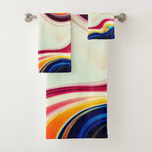 Trendy Blue Pink yellow white faux marble Bath Towel Set