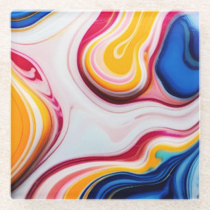 Trendy Blue Pink yellow white faux marble Glass Coaster