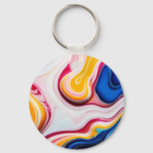 Trendy Blue Pink yellow white faux marble Key Ring