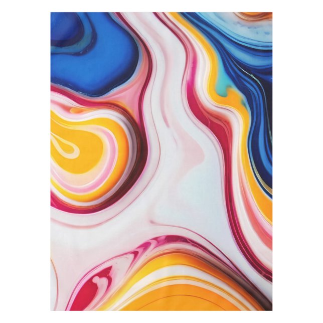 Trendy Blue Pink yellow white faux marble Tablecloth (Front)
