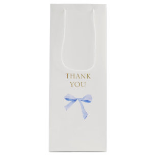 Trendy Blue Ribbon Bow Wedding Thank You Wine Gift Bag